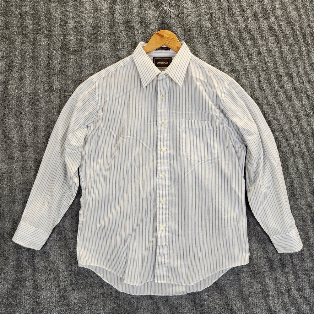 Vintage Cordova Shirt Mens Size 16 32/33 Long Sleeve Button Up Striped